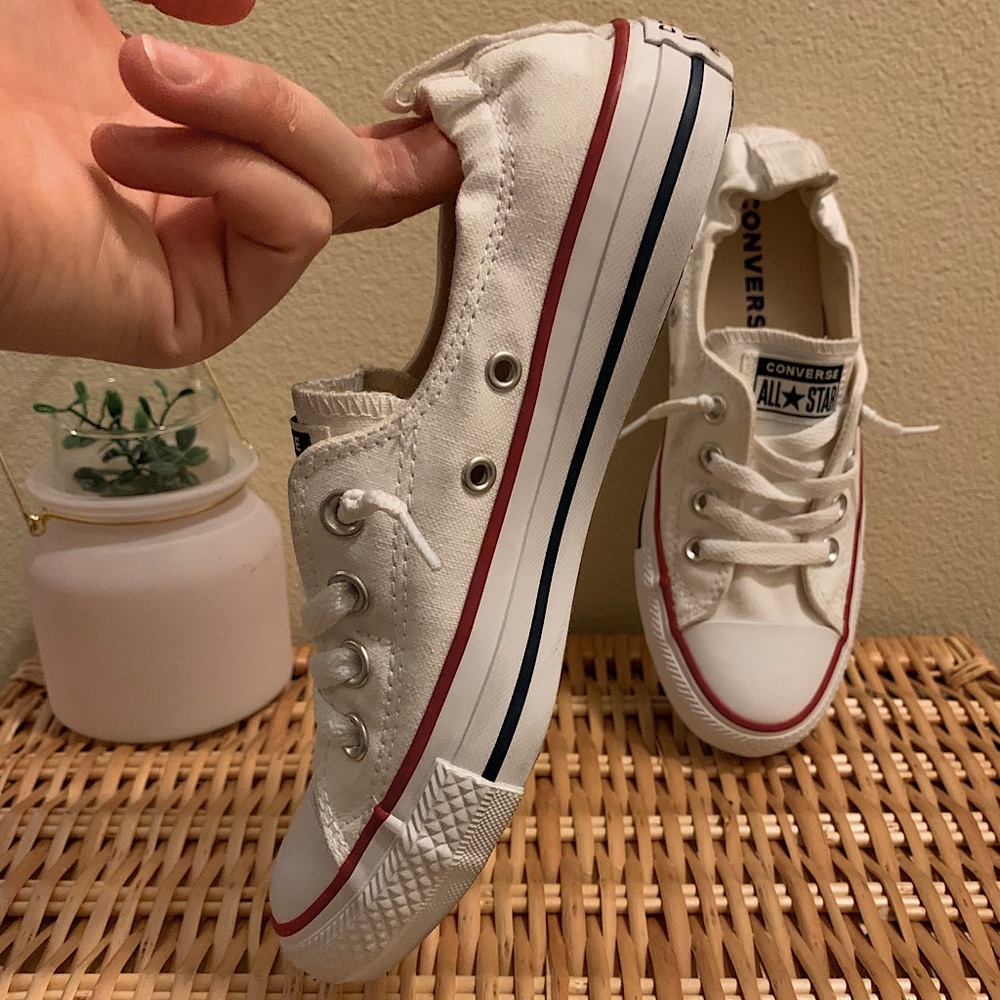 Only worn once - white slip on converse
